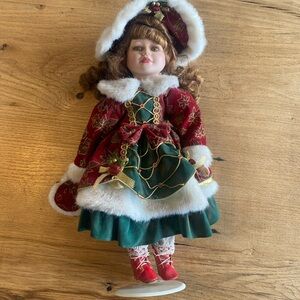 Festive Holiday Doll with Red and Green Outfit‎
